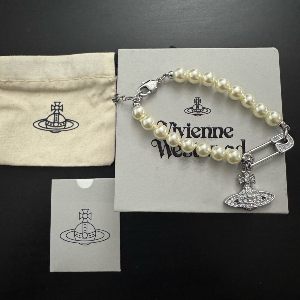 Vivienne Westwood Lucrece Pearl Bracelet with Silver Charm